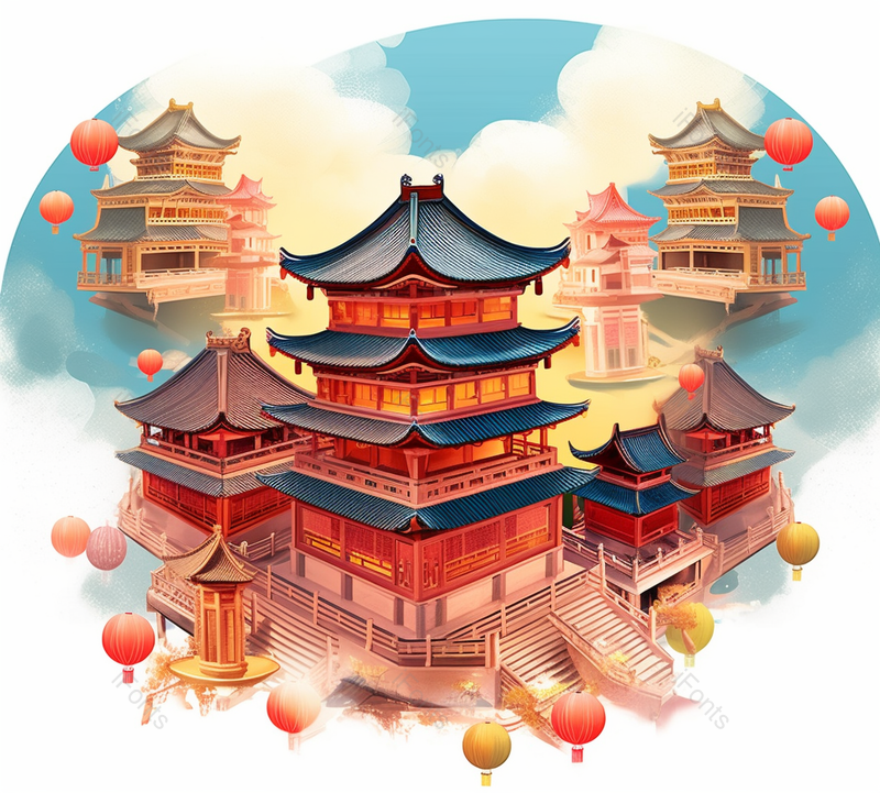 中国唯美古建筑群手绘插画中国风,插画/手绘图,插画/手绘图库,插画/手绘图下载,插画/手绘